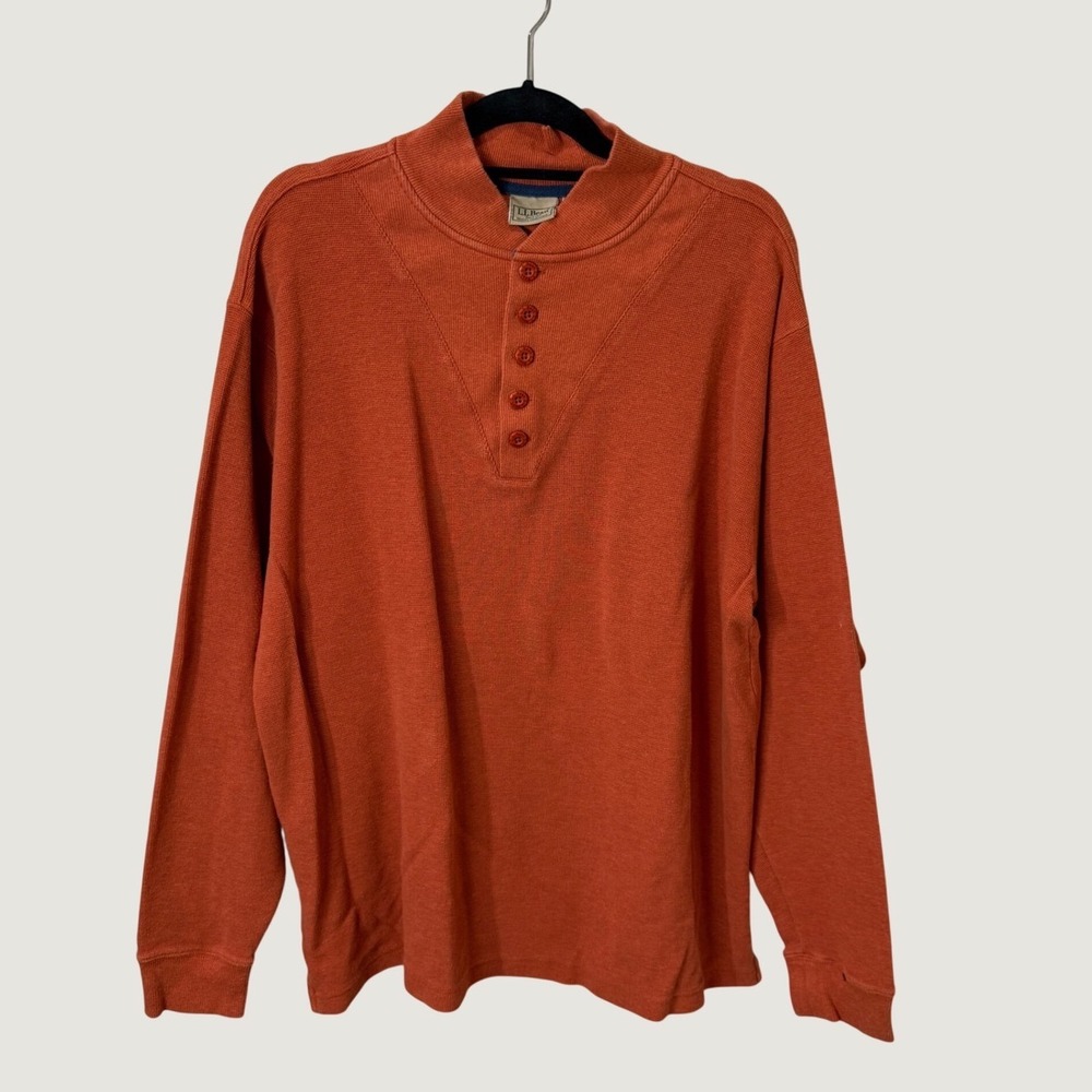 L.L. Bean Mens XL Henley Shirt Burnt Orange Cotton Long Sleeve Fall Outdoor